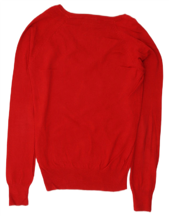 Zara Damen-Pullover mit V-Ausschnitt, Gr. 8, Größe S, rot, Baumwolle