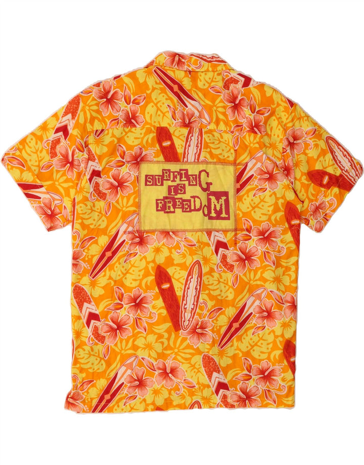 IDENTIC Mens Short Sleeve Shirt Small Yellow Floral Cotton Vintage Identic and Second-Hand Identic from Messina Hembry 