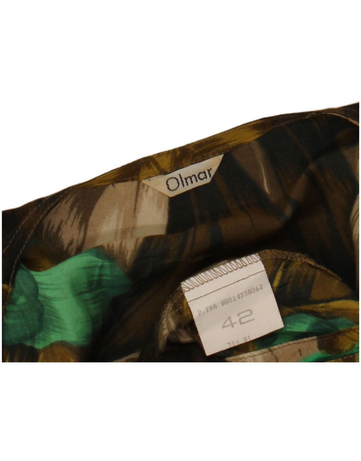 VINTAGE Damen Kurzarm-Hemdbluse IT 42 Medium Khaki Floral