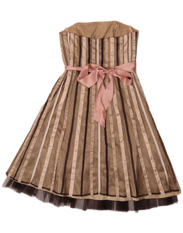 Debut Damen Trägerloses Kleid UK 12 Medium Beige Gestreiftes Nylon
