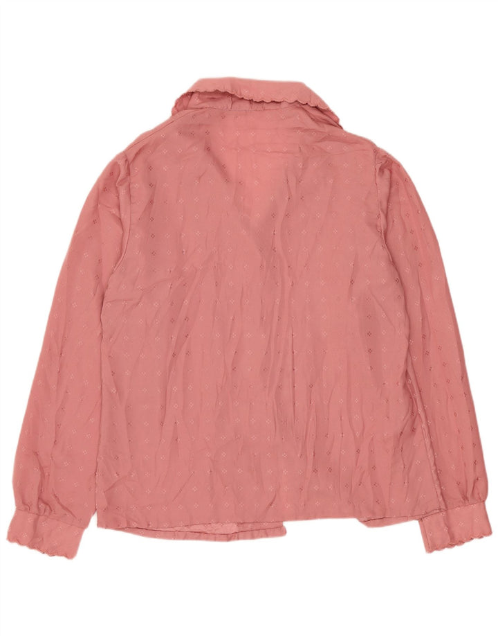 VINTAGE Damen Bluse Top UK 14 Groß Rosa Geometrisch