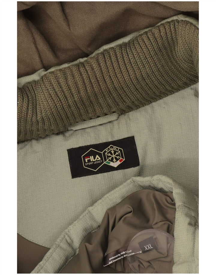 Fila Wattierte Herrenjacke mit Kapuze, UK 44 2XL, grüner Farbblock