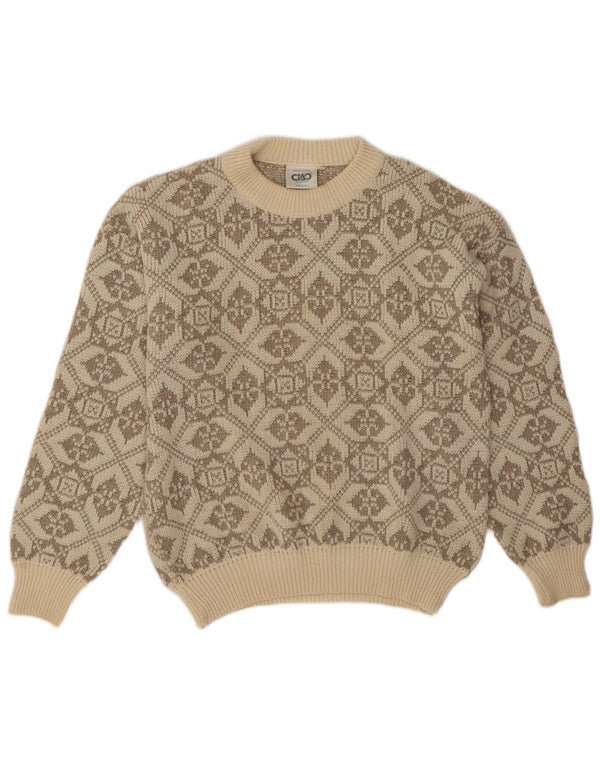 Ciao Herren-Pullover mit Rundhalsausschnitt, XL, beige, geometrische Wolle