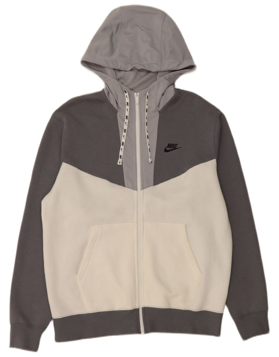 Nike Herren-Kapuzenpullover mit grafischem Reißverschluss und mittelgrauer Colourblock-Baumwolle
