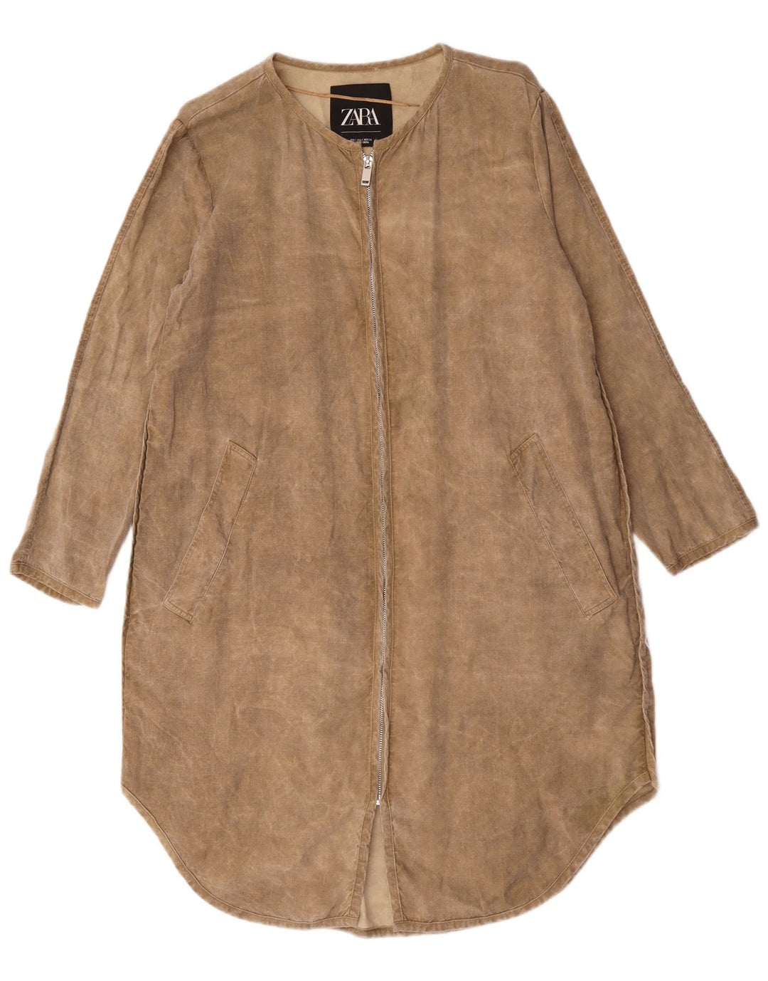 Langärmliges, übergroßes Etuikleid für Damen von Zara, Größe S, Beige, Lyocell