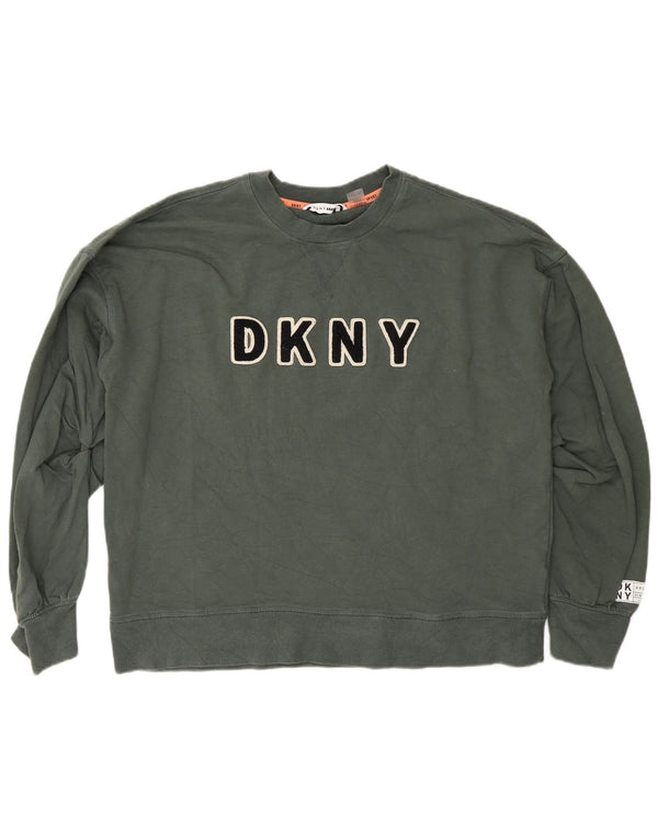 Dkny Womens Graphic Relaxed Fit Sweatshirt Pullover UK 14 Mittelgrüne Baumwolle
