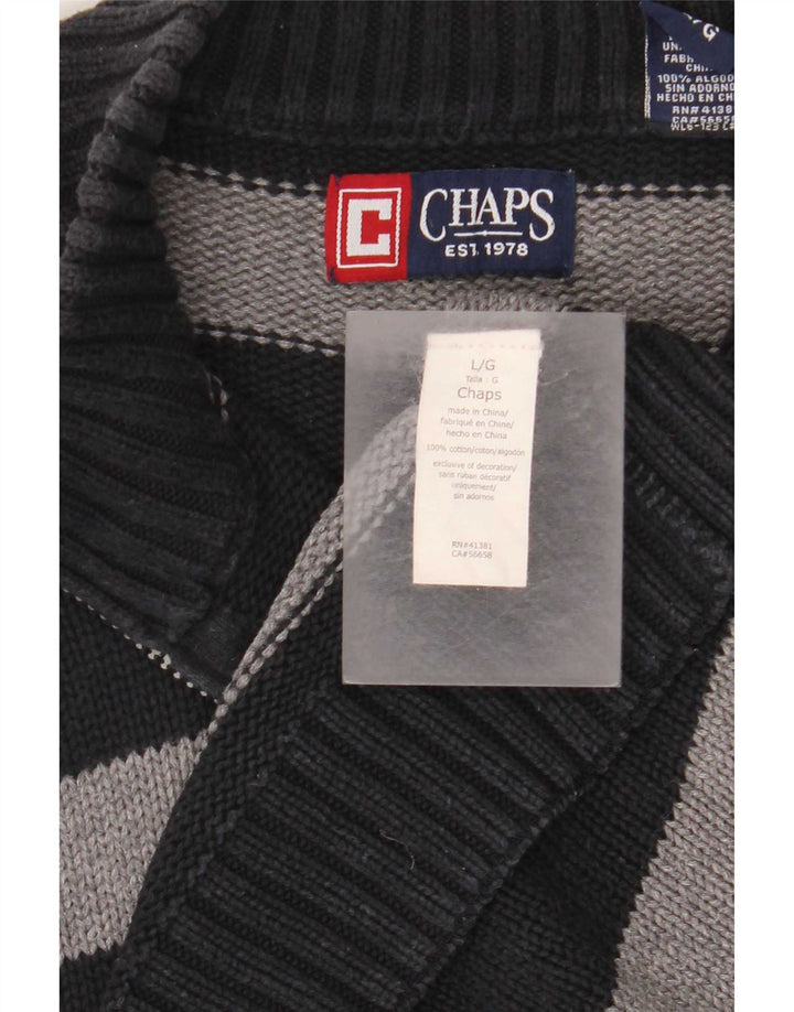 Chaps Herren-Pullover mit Reißverschluss am Hals, groß, schwarz gestreift, Baumwolle