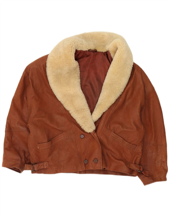 ST MICHAEL Damen Crop Zweireihige Jacke UK 18 XL Braunes Leder