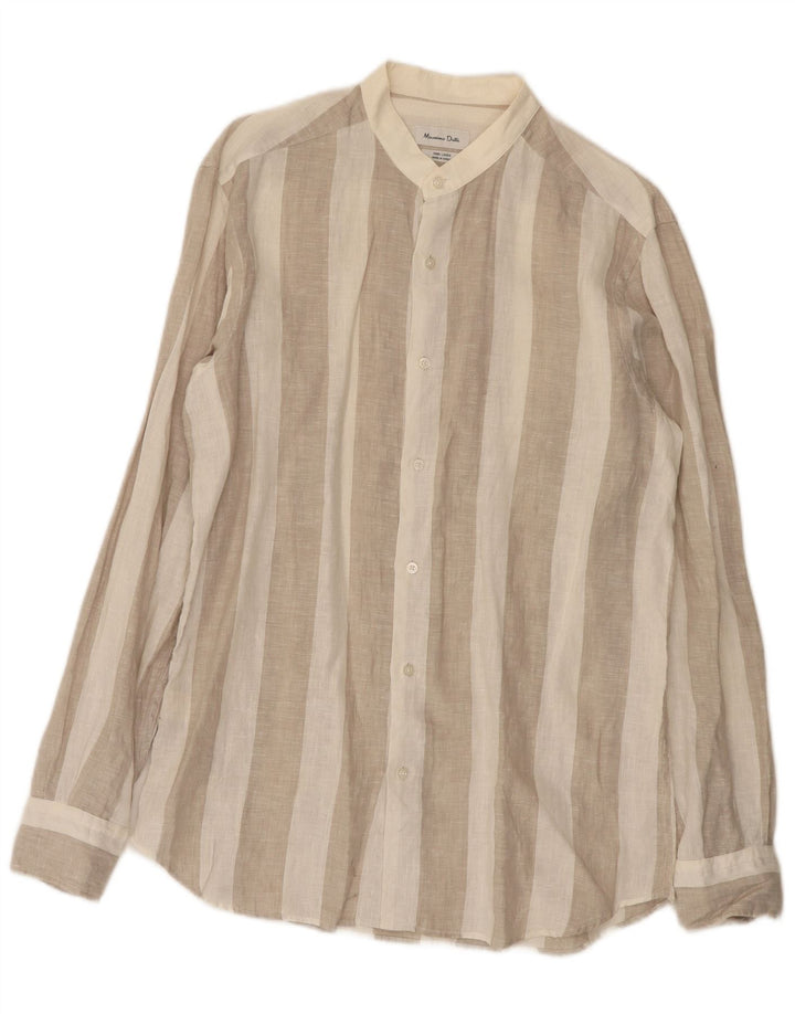 Massimo Dutti Herrenhemd Mittelbeige gestreiftes Leinen