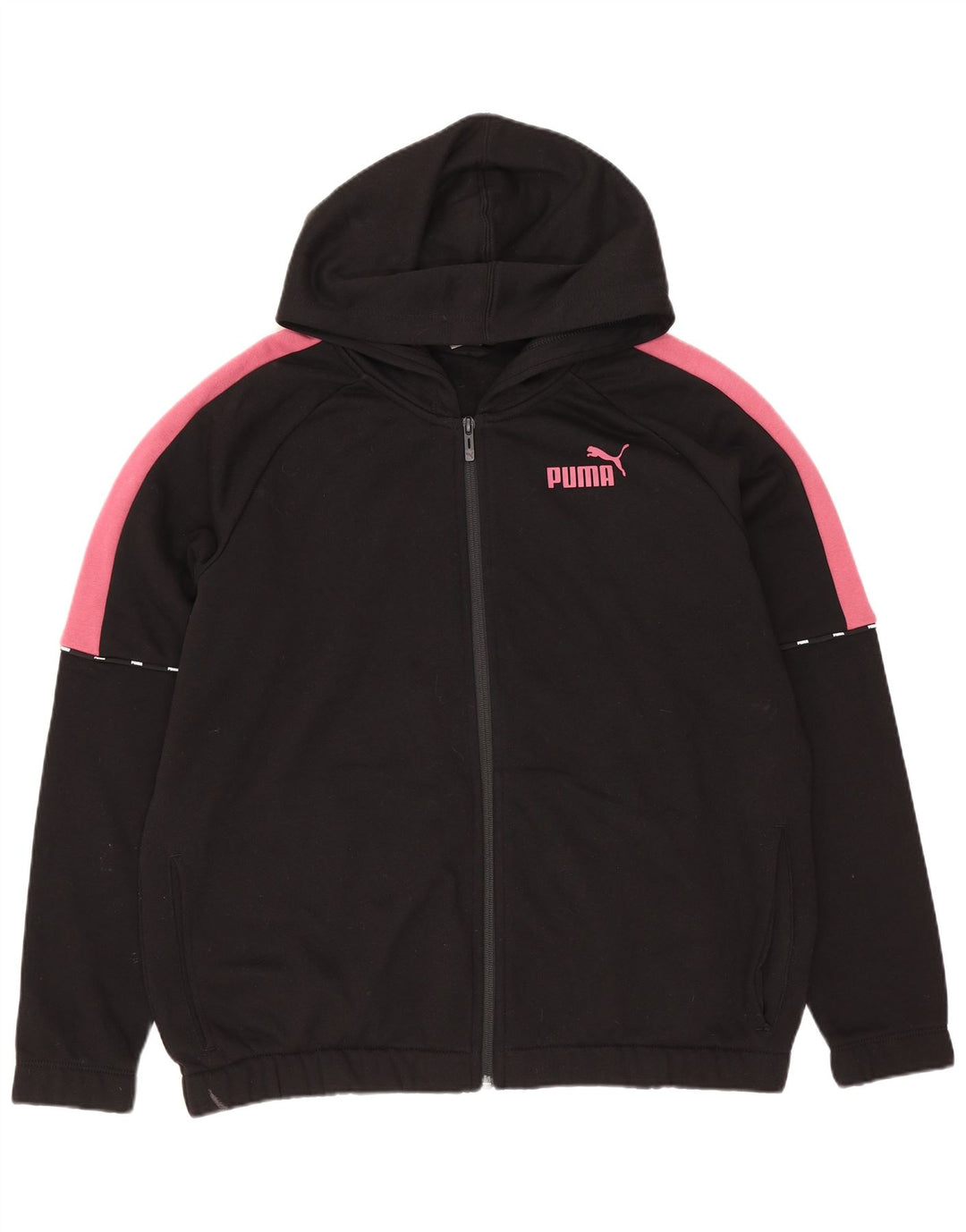 Puma Damen-Kapuzenpullover mit Reißverschluss, UK 14, mittelschwarz, Colourblock-Baumwolle