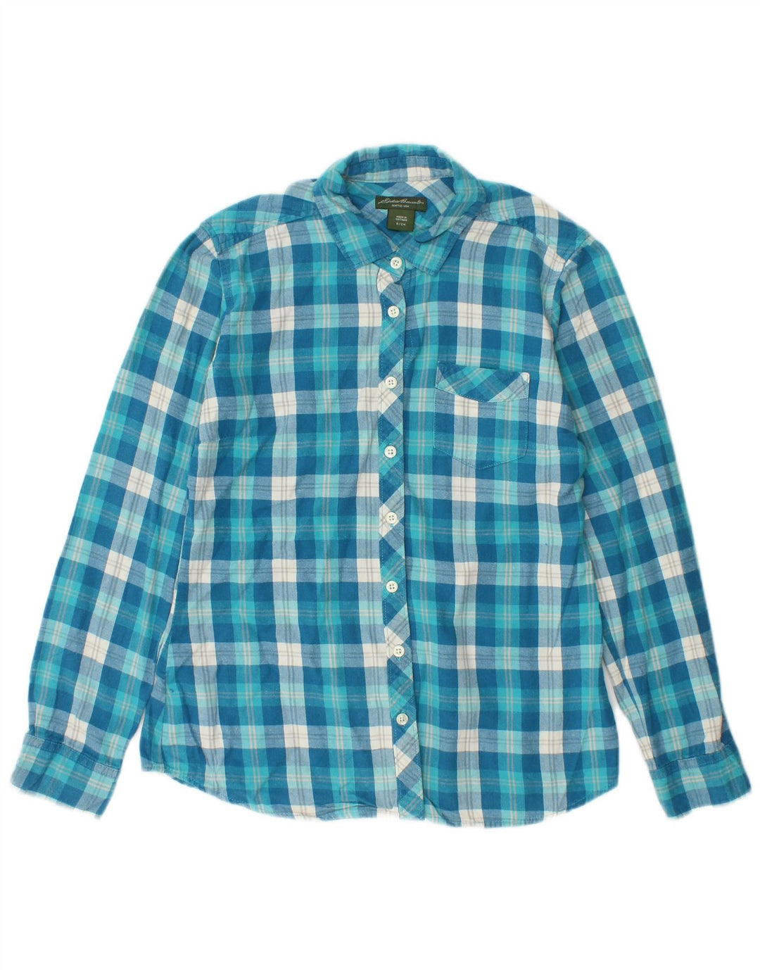 EDDIE BAUER Damen Flanellhemd UK 10 Small Blue Check Baumwolle