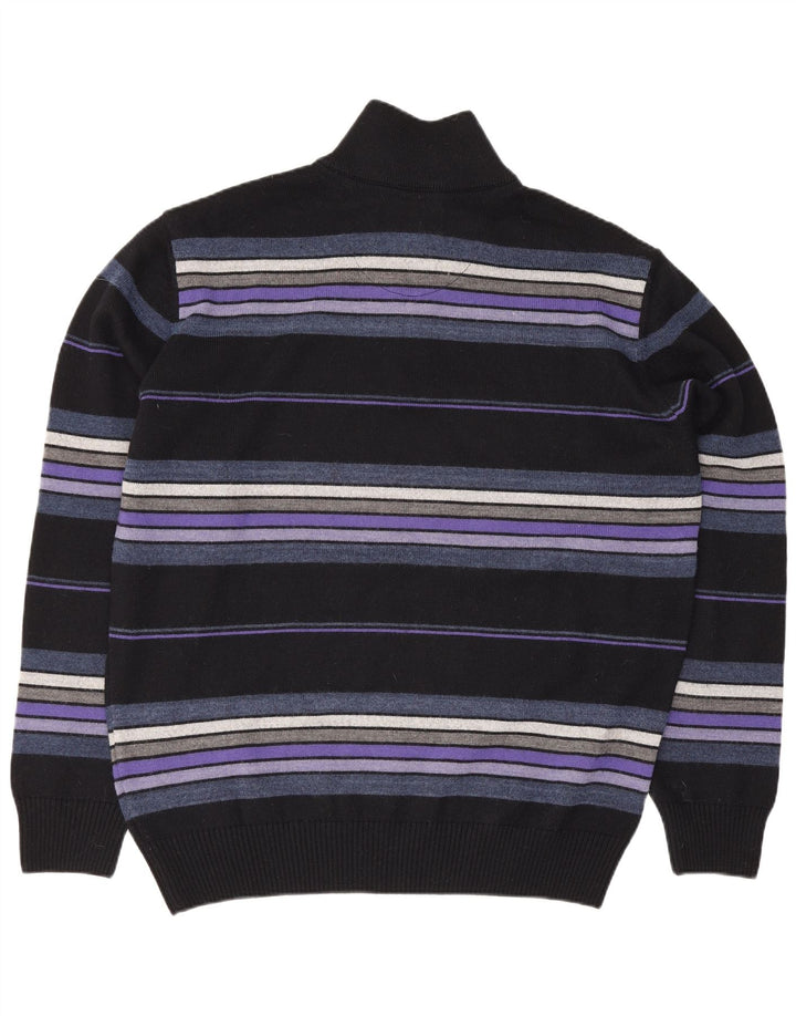 Vintage Herren-Pullover mit Reißverschluss, groß, schwarz gestreift, Wolle