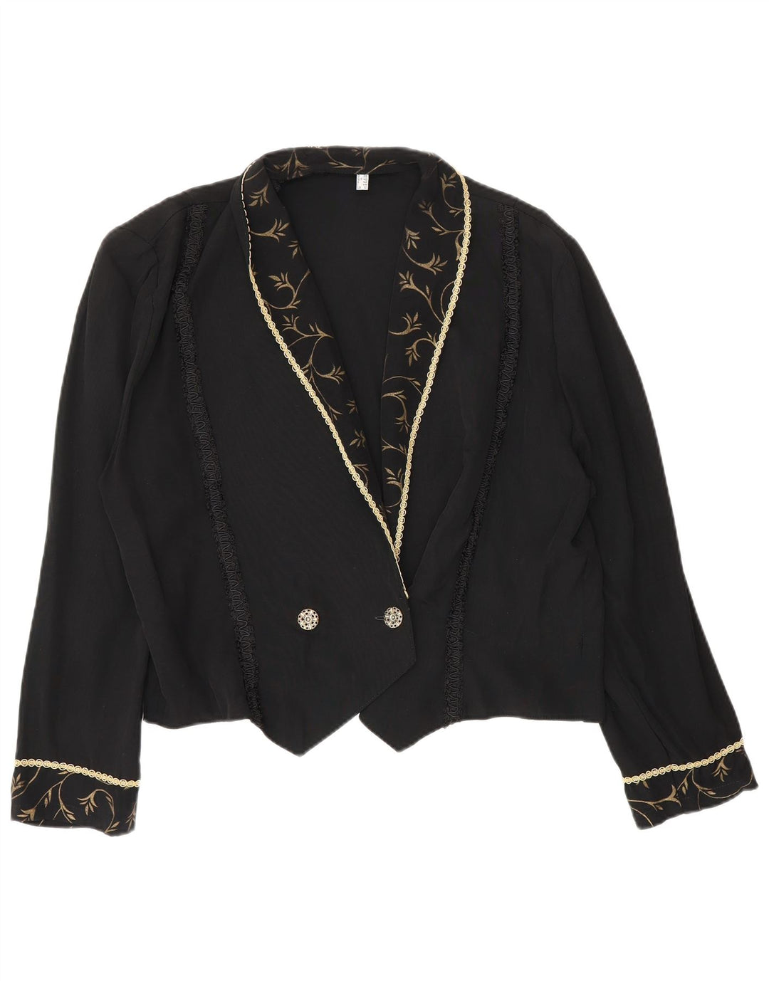 Vintage Damen Crop Zweireiher Blazer Jacke UK 12 Mittelschwarz geblümt