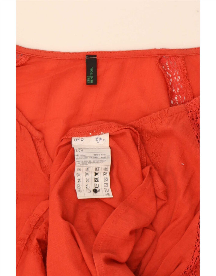 Benetton Damen-Blusenoberteil mit 3/4-Ärmeln, Größe S, Orange, geometrisch