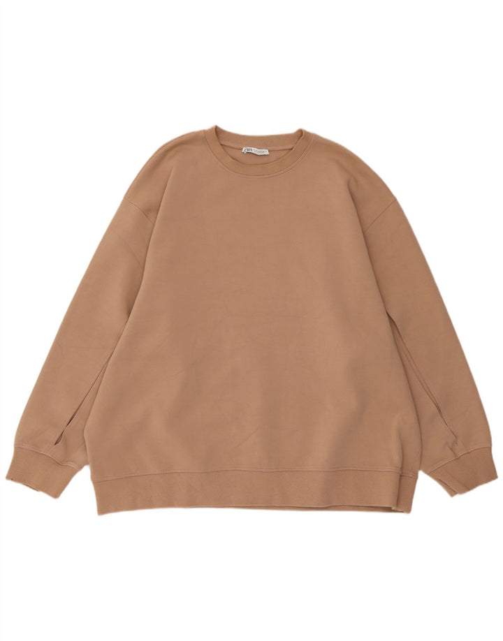 Übergroßer Sweatshirt-Pullover für Damen von Zara, UK 14, mittelbeige Baumwolle