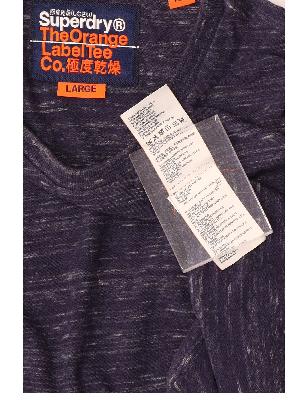 Superdry Herren-Oberteil mit langen Ärmeln, groß, marineblau gesprenkelte Baumwolle