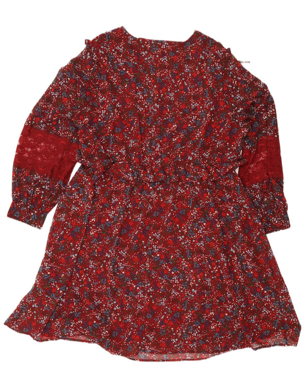 Joe Browns Damen Langarm-Stufenkleid UK 20 2XL Burgunderrot mit Blumenmuster