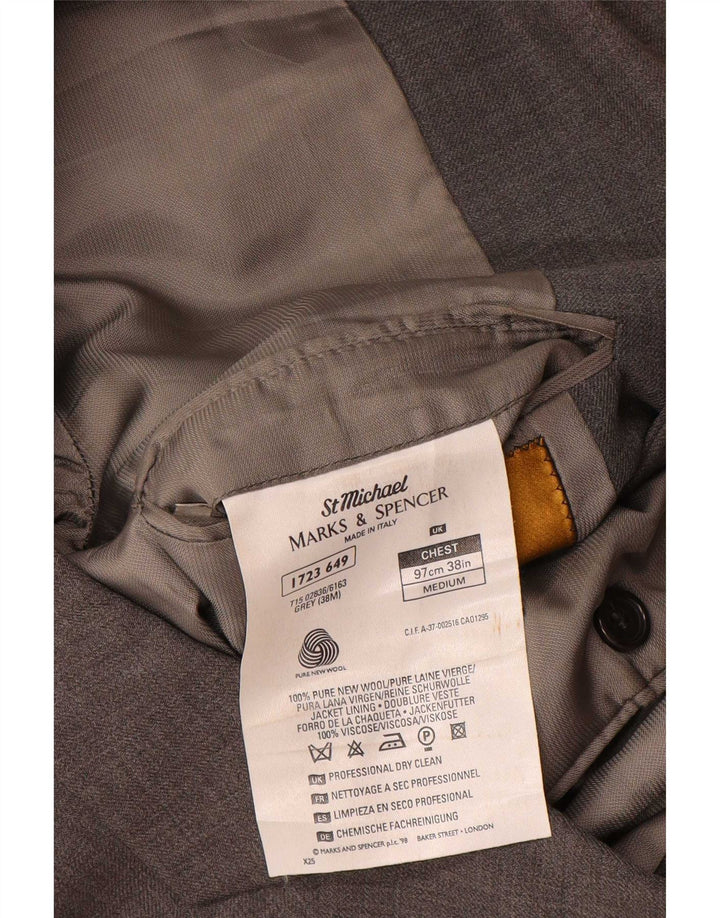 Marks & Spencer Herren-Blazer mit 3 Knöpfen, UK 38, mittelgraue Schurwolle
