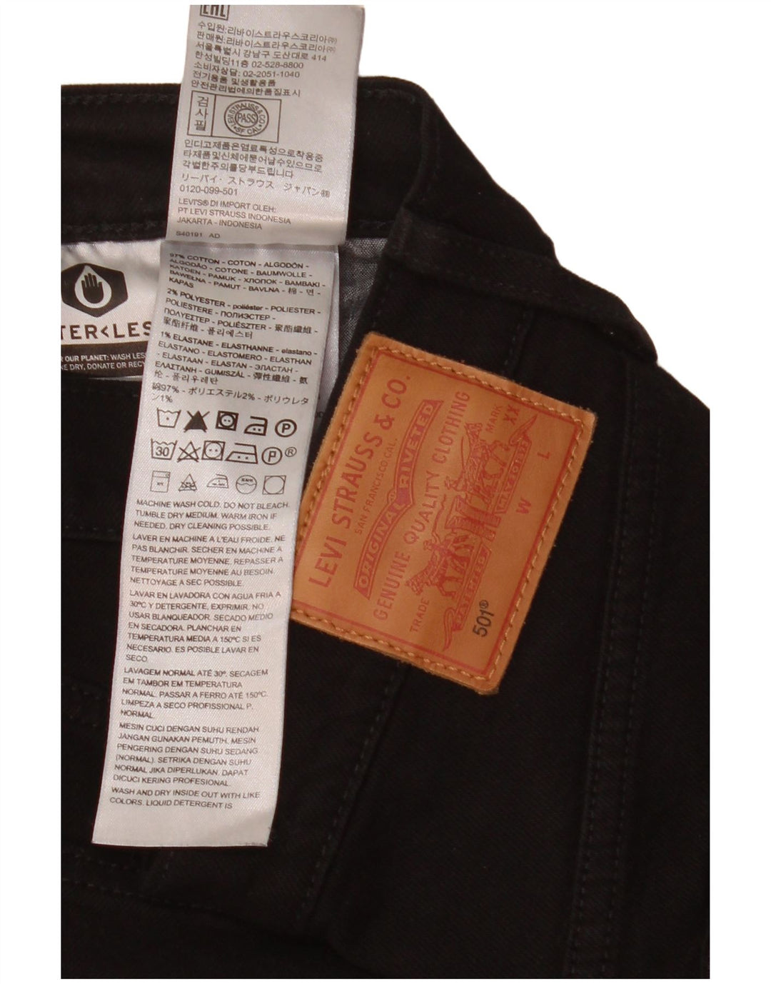 Levi's Damen 501 Straight Jeans W28 L26 Schwarze Baumwolle