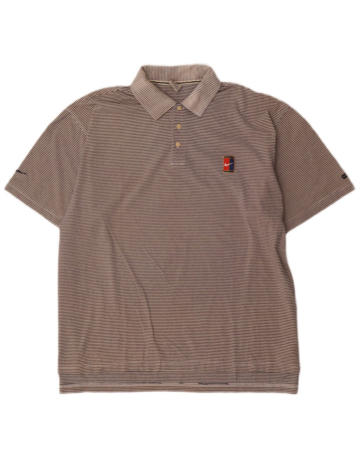 Nike Herren Poloshirt 2XL grau gestreift aus Baumwolle
