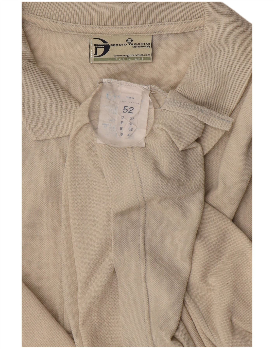 SERGIO TACCHINI Herren-Langarm-Poloshirt IT 52 Large aus cremefarbener Baumwolle