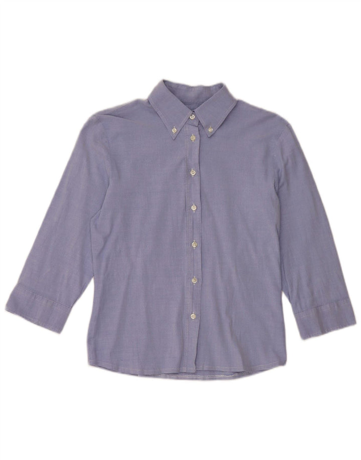 Benetton Damen-Hemd mit 3/4-Ärmeln, UK-Größe 10, Größe S, Blau, Baumwolle