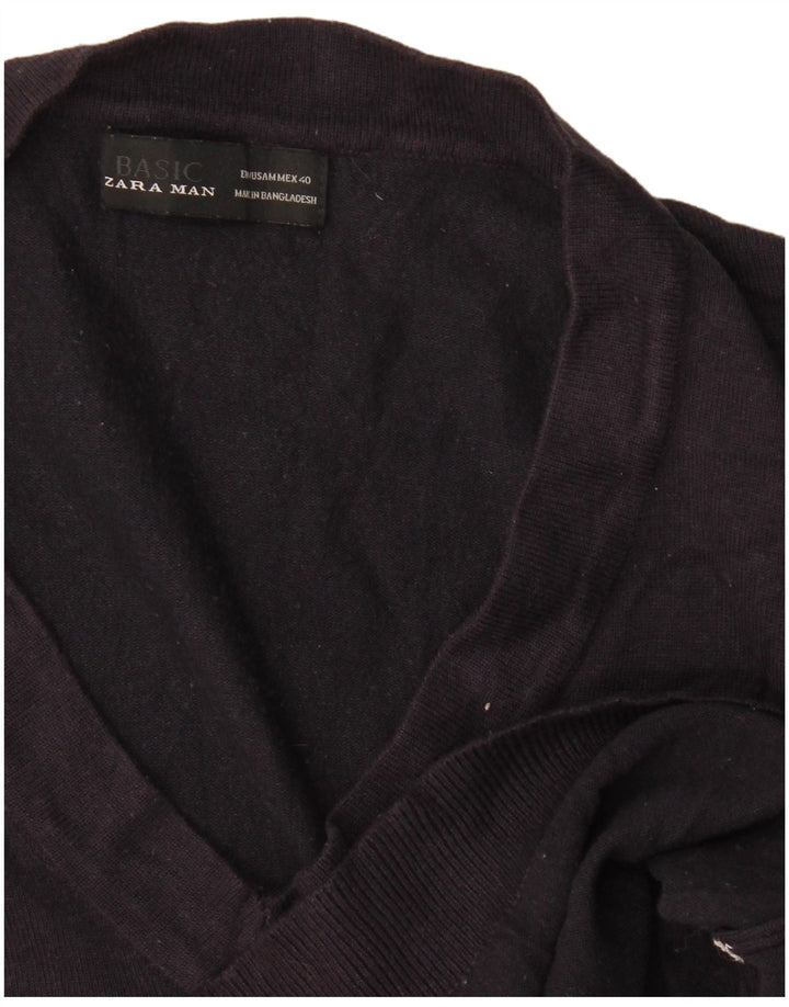Zara Herren-Pullover mit V-Ausschnitt, mittleres Marineblau