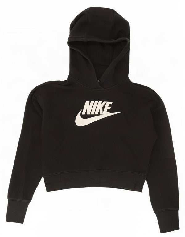 Nike Womens Graphic Crop Hoodie Pullover UK 14 Große schwarze Baumwolle