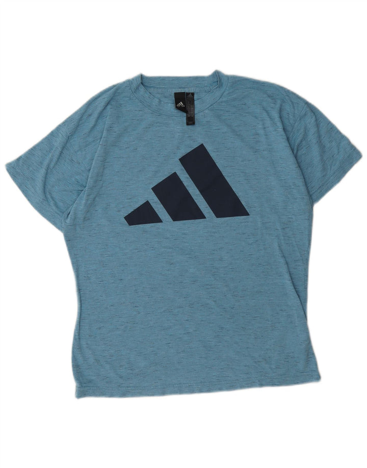 Adidas Damen Grafik-T-Shirt-Oberteil UK 12/14 Mittelblau meliertes Polyester