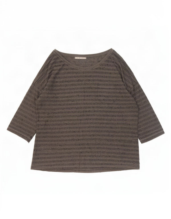 Zara Damen-Top, 3/4-Ärmel, UK 20 2XL, grau gestreift, Polyester