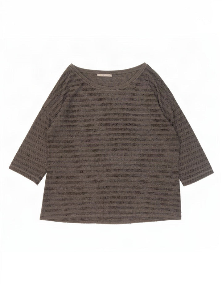Zara Damen-Top, 3/4-Ärmel, UK 20 2XL, grau gestreift, Polyester