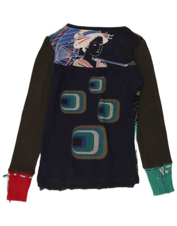 DESIGUAL Womens Graphic Top Langarm UK 12 Medium Mehrfarbig Blumen