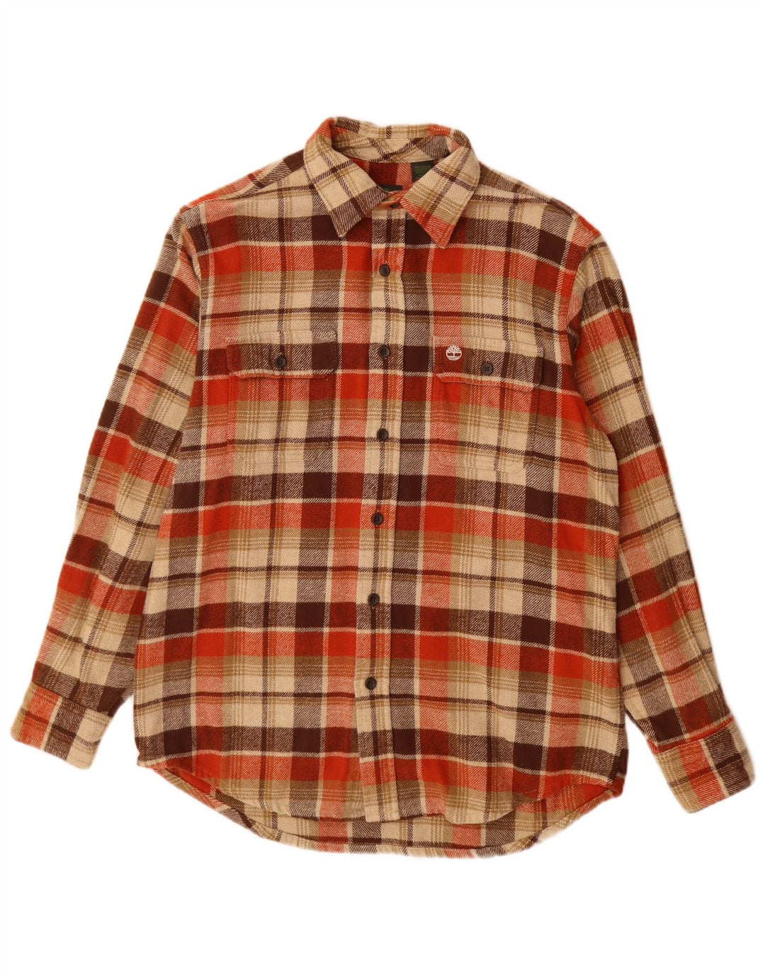 Timberland Herren-Flanellhemd, mittelbeige, karierte Baumwolle