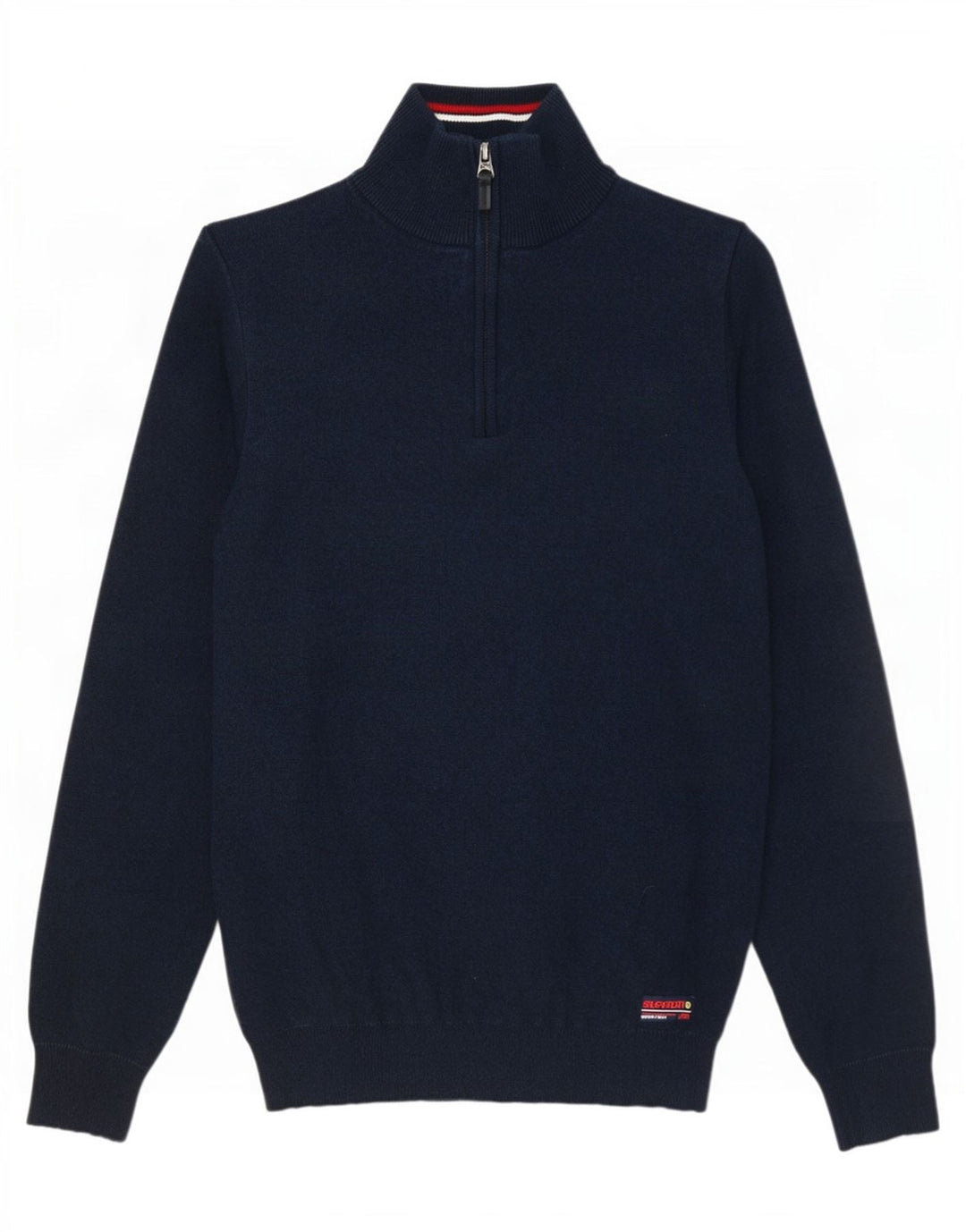 Superdry Herren-Pullover mit Reißverschluss am Hals, Größe S, marineblaue Baumwolle