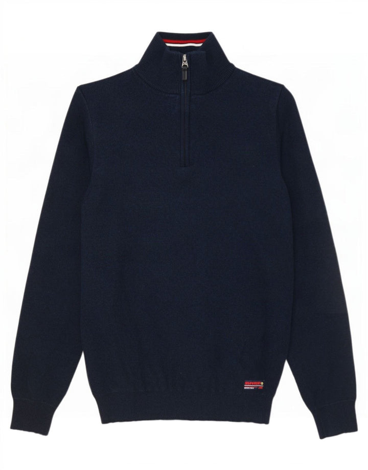 Superdry Herren-Pullover mit Reißverschluss am Hals, Größe S, marineblaue Baumwolle