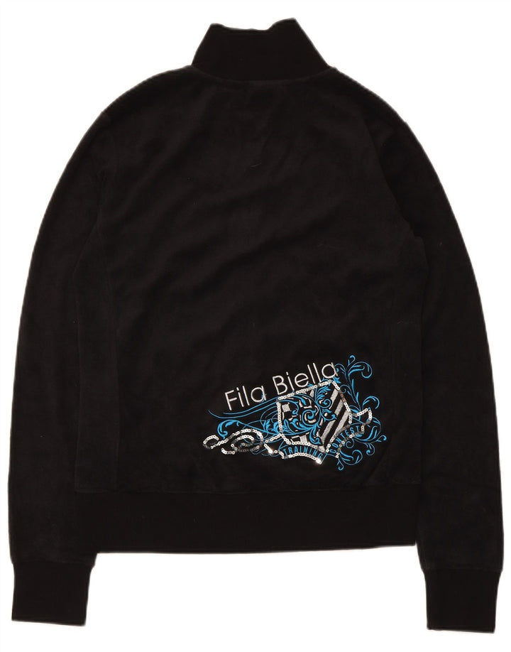 Fila Womens Graphic Trainingsanzug Top Jacke UK 12 Mittelschwarze Baumwolle