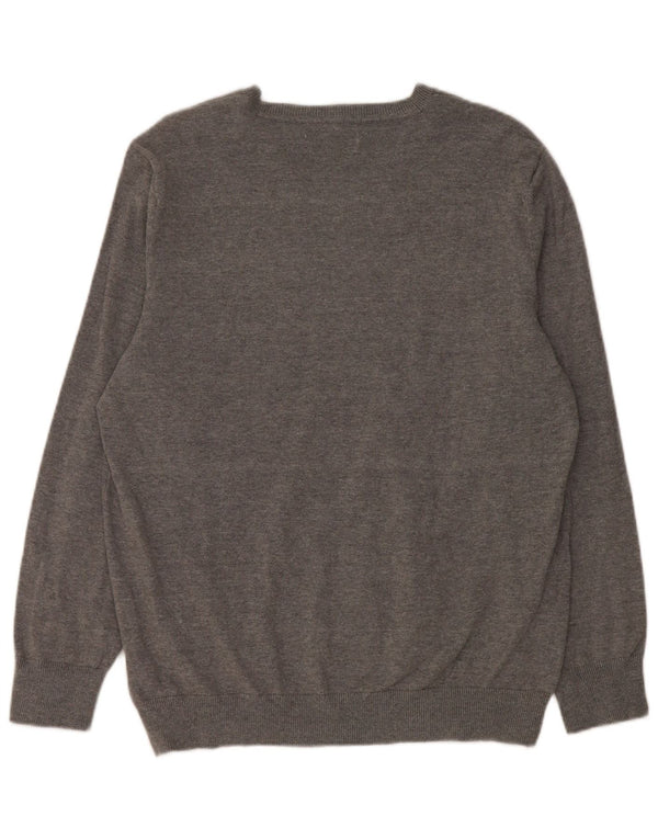 MUSTANG Damen-Pullover mit V-Ausschnitt, UK 18, XL, graue Baumwolle