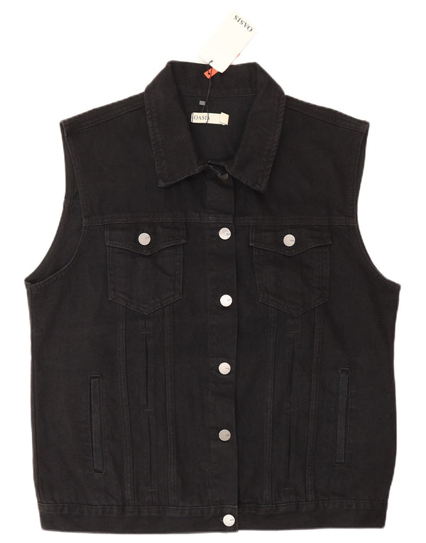 Oasis Damen Jeansweste UK 16 Large Schwarz Baumwolle