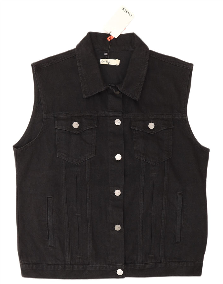 Oasis Damen Jeansweste UK 16 Large Schwarz Baumwolle