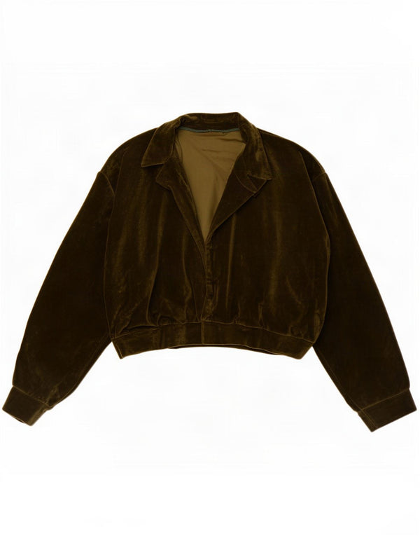 Vintage Damen Offene Samt Bomberjacke UK 12 Medium Khaki