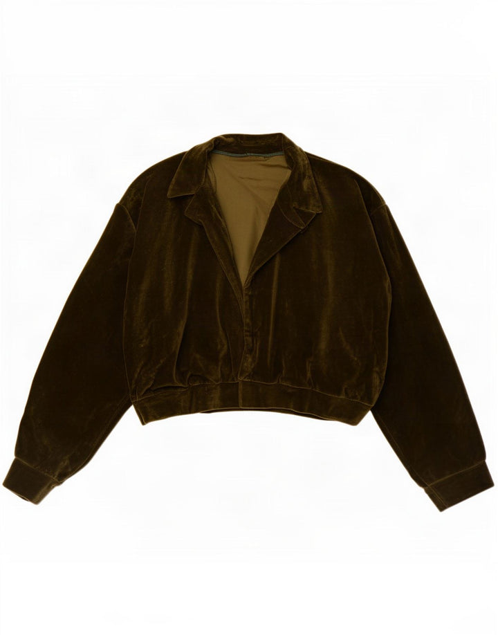 Vintage Damen Offene Samt Bomberjacke UK 12 Medium Khaki