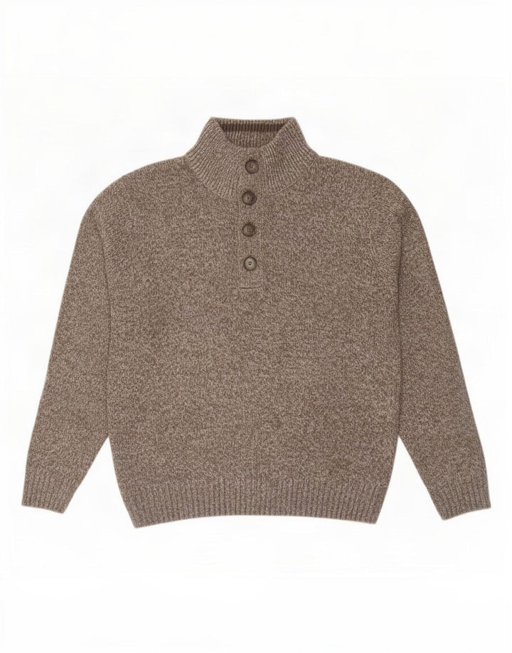 Marks & Spencer Herren-Pullover mit Knopfkragen, mittelbraun gefleckt