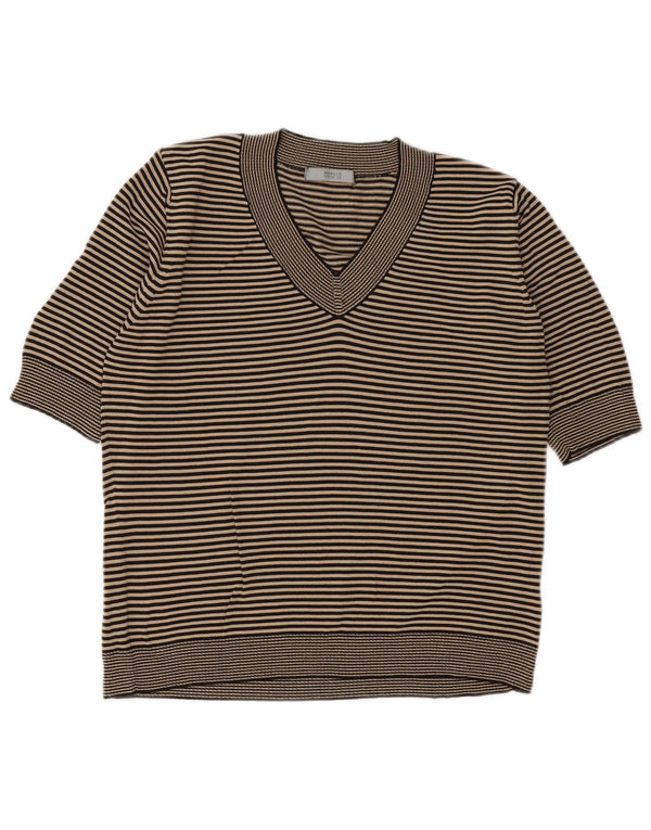 Marks & Spencer Damen T-Shirt Top UK 14 Mittelschwarze Nadelstreifen-Viskose