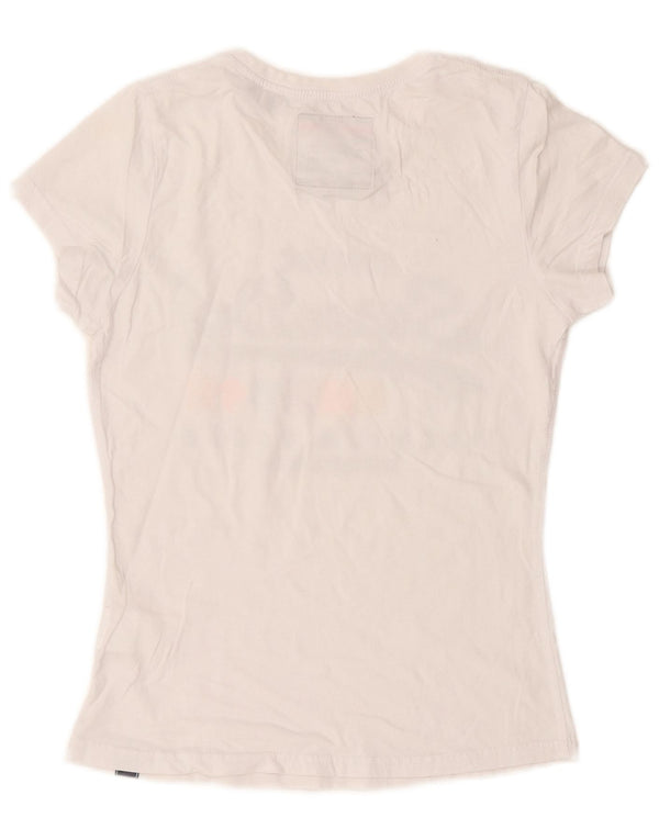 Superdry Damen-T-Shirt mit Grafik, UK 10, Größe S, weiße Baumwolle