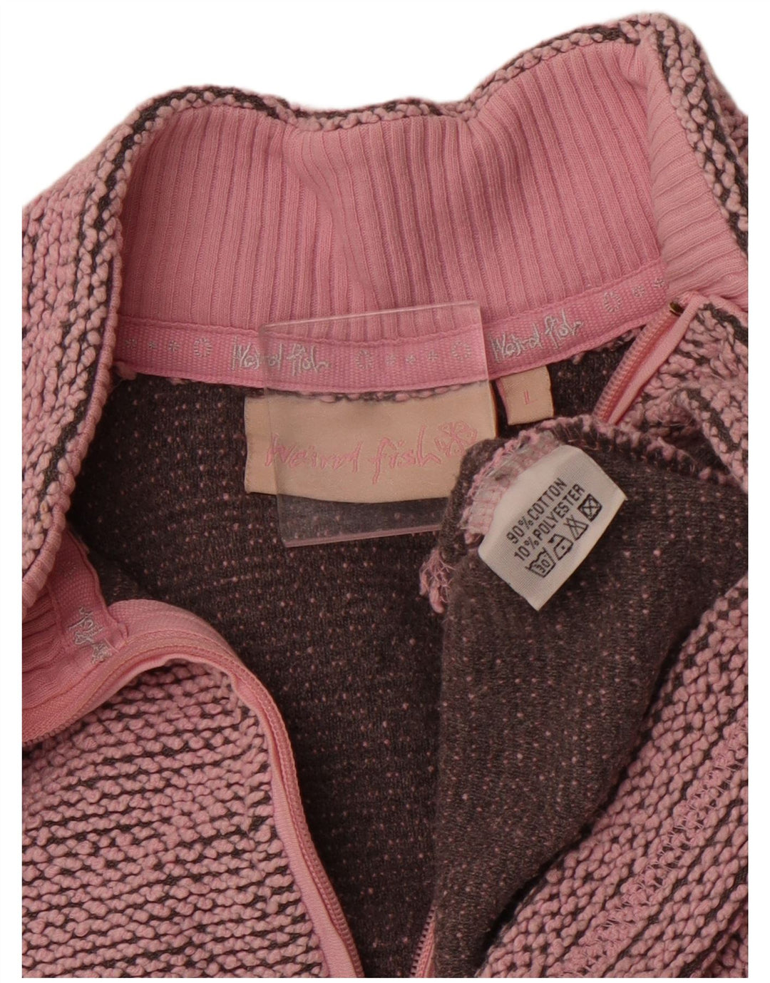 WEIRD FISH Damen-Sweatshirt mit Reißverschluss am Hals, UK 16, Größe L, rosa, Baumwolle