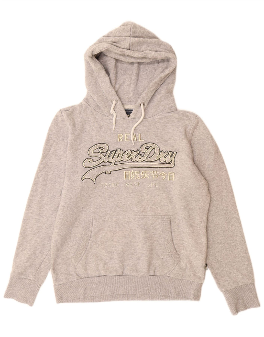 SUPERDRY Damen-Kapuzenpullover mit Grafik, UK 14, Größe L, grau meliert, Baumwolle