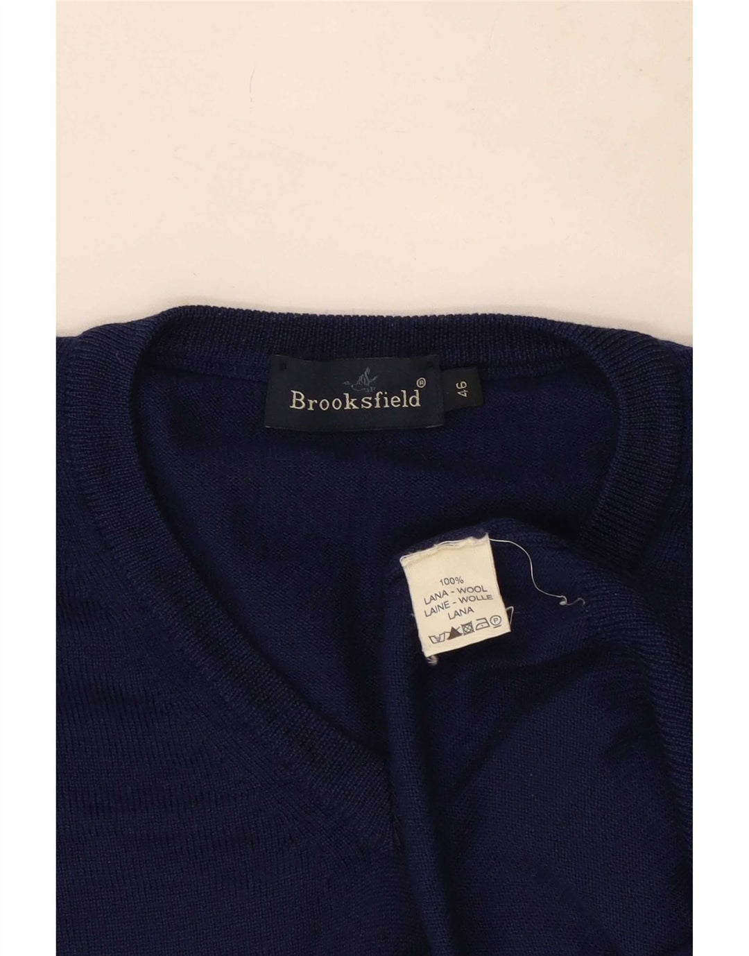 Brooksfield Herren-Pullover mit V-Ausschnitt, IT 46, kleine marineblaue Wolle