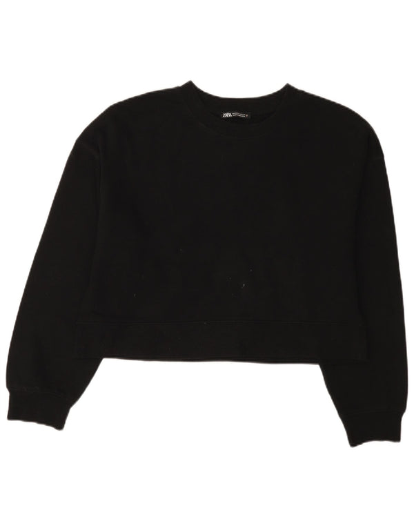 Zara Damen Crop Oversized Sweatshirt Pullover UK 10 Small Schwarz