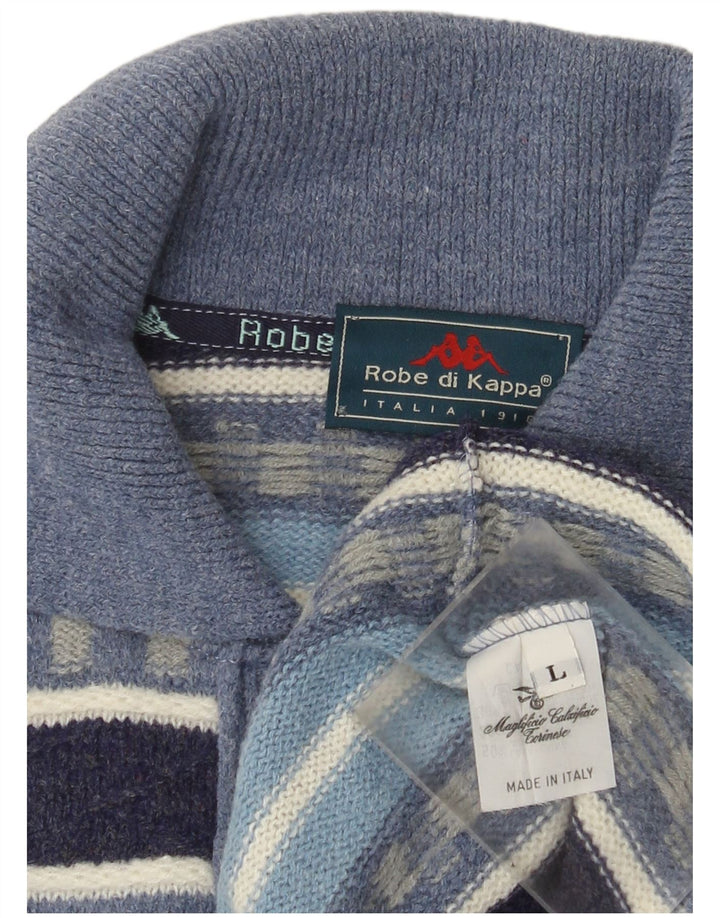 Kappa Herren-Pullover mit Rollkragen, groß, blau gestreift, Wolle