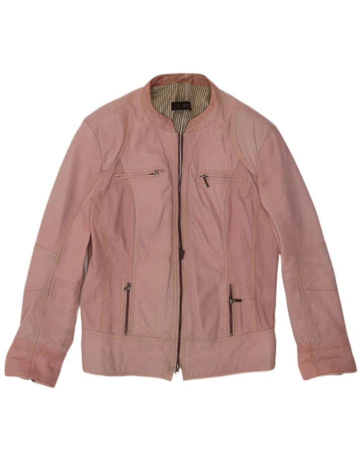 Cabrini Damen Leder Racer Jacke UK 14 Großes rosa Leder